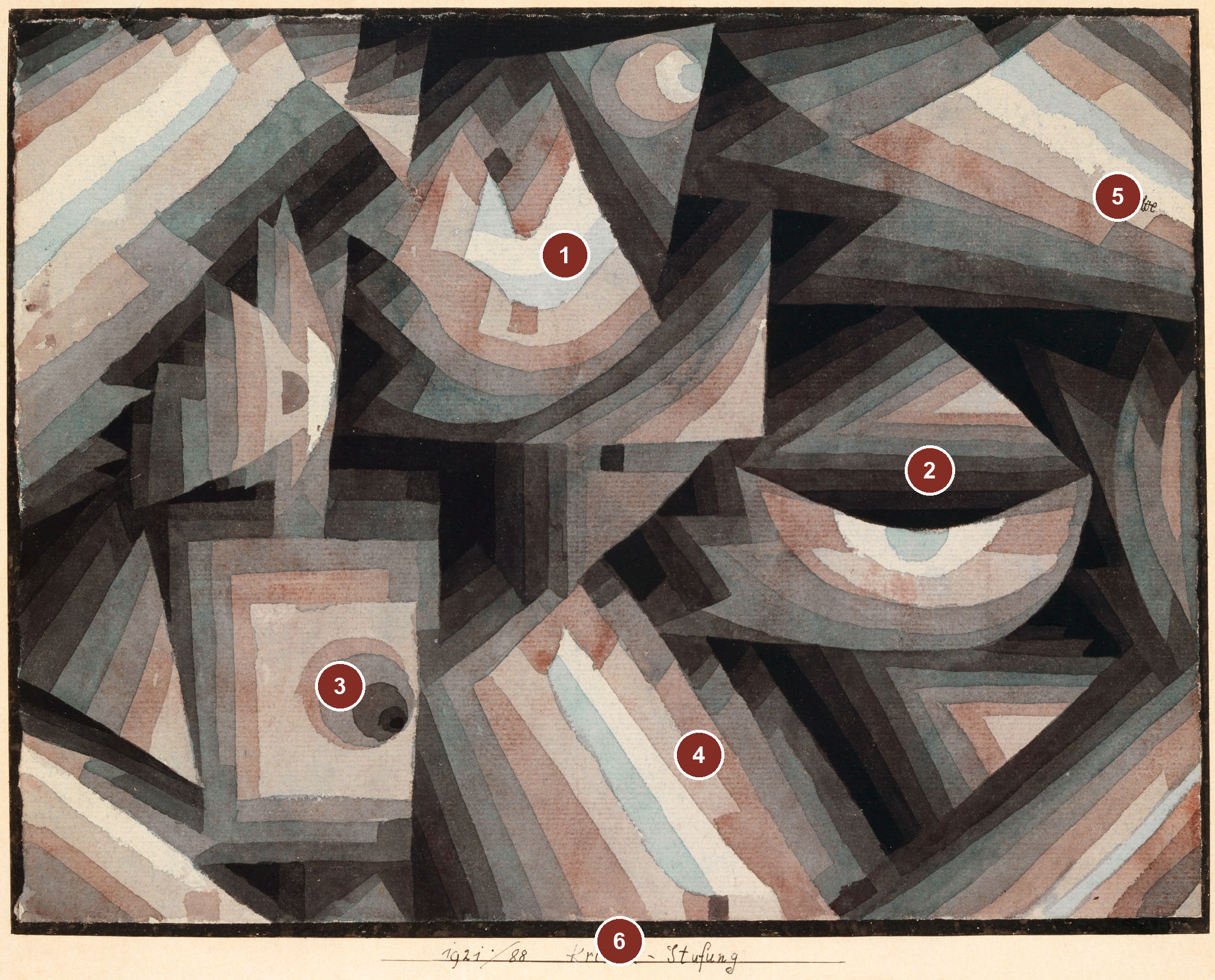 Numbered guide to 6 visual details in Crystal Gradation